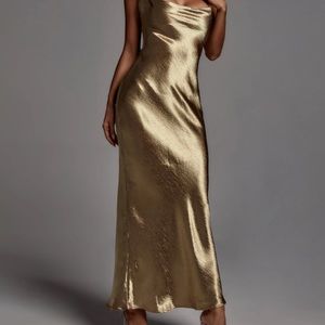 BELLA BARNETT SLIP BACKLESS MAXI DRESS IN GOLD